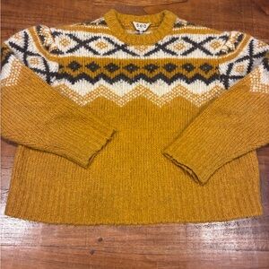 Sea New York Fair Isle Shirred Alpaca Wool Blend Mustard/White Sweater XS